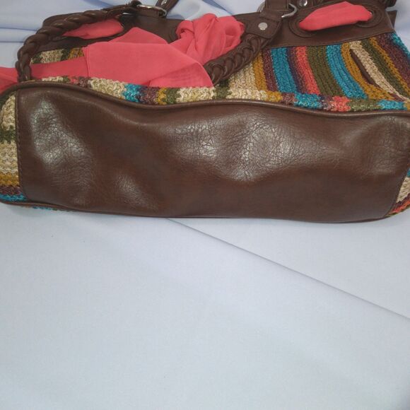 Apt. 9 Leather Woven Tote Bag Colorful Earth Tones Large Purse Pockets Zip Close - Picture 6 of 6